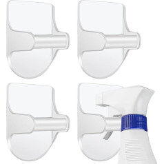 Prasacco Pack of 4 Wall Mount Spray Bottle Hooks, Spray Bottle Holder, Self-Adhesive Spray Bottle Hooks for Cupboard, Kitchen, Additional Storage Space, Organiser, Hanger (White)