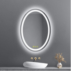 AI-LIGHTING LED vannas istabas spogulis ar apgaismojumu Ovāls 50 x 70 cm vannas istabas spogulis ar apgaismojumu 3 gaismas krāsas / Anti-Fog / Dimmable Apgaismots vannas istabas spogulis ar skārienjūtīgu slēdzi vannas istabai Viesnīca