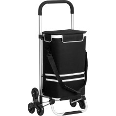 SONGMICS Shopping Trolley Foldable Shopping Trolley with Stair Climber with Cooling Compartment Large Capacity 35 L Removable Bag Black KST007B01