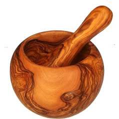 Mörser gewölbt mit Stößel aus Olivenholz, 12 cm | Olive Wood-Runde Mortar Pesle 4,7 Zoll