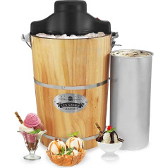 Elite Gourmet Old Fashioned 6 Qt Vintage Wooden Bucket Electric Ice Maker Appalachian, Bonus Classic Die Cast Hand Crank for Stirring, izmanto ledu un akmens sāli un samaisa ledu minūtēs