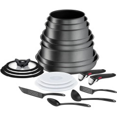 Tefal Ingenio Daily Chef ON katlu un pannu komplekts, 20 gabali, saliekams kaudzē, noņemams rokturis, ietaupa vietu, nesadalāms pārklājums, indukcija, pelēks, L7619402