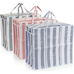 com-four® 3 x Jumbo Shopping Bags - Plastic Bags Striped - XL Shopping Bags - Beach Bags for Bath Utensils - Shopping Bag for Shopping (Red/Blue/Anthracite)