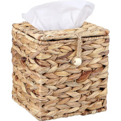 BSTKEY Square Water Hyacinth Face Tissue Box, Household Woven Paper Holder, Napkin Box, Decorative Tissue Paper Storage Organiser with Lid