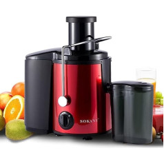 SOKANY Juicer 800 W for Fruit and Vegetables Made of Stainless Steel, 65 mm Large Filling Opening, 0.8 L Juice Container and 2 Speed Levels, Red/Stainless Steel (Red)