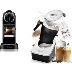 Nespresso De'Longhi EN167.B Citiz kafijas kapsulu automāts ar augstspiediena sūkni un Clatronic® piena putotāju karstam un aukstam pienam, piena putotājs