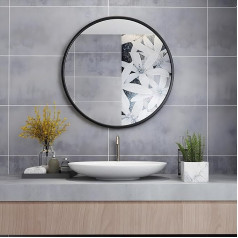 MIQU Vannas istabas spogulis 70 x 70 cm Vannas istabas spogulis bez apgaismojuma Apaļais spogulis Melns metāla rāmis Sienas spogulis vannas istabai Dzīvojamā istaba Tualete 700 mm