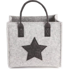 X-Labor Star Shopping Bag Felt Fabric Shopper Bag Handle Bag Shopping Basket Storage Basket Firewood Bag Wood Basket Light Grey M