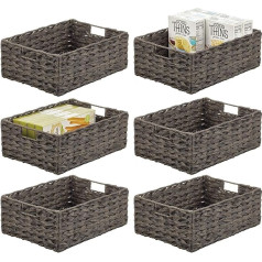 mDesign Woven Farmhouse Kitchen Pantry Food Storage Organiser Basket Box - Container Organisation for Cabinets, Cupboards, Shelves, Countertops, Store Potatoes, Fruit, Pack of 6, Espresso Brown