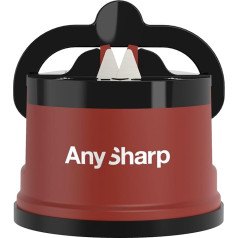 AnySharp Knife Sharpener, Hands-Free Safety, PowerGrip Suction Cup, Safe Sharpening of All Kitchen Knives, Ideal for Hardened Steel & Serrated Edge, World Best Quality, Compact, Brick Red