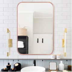 AOAOPQ 45 x 65 cm Rose Gold Aluminium Steel Metal Framed Vannas istabas spogulis sienas montāžas noapaļots taisnstūrveida vannas istabas spogulis Vanity Mirror