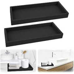 2 Stück Badezimmer Tablett, Dekoratives Schwarzes Badezimmer-Tablett-Halter Toiletten-Tank-Tablett Schminktablett Mini Tablett Organizer für Seife (L)