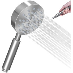 Shower Head Water-Saving Stainless Steel SUS 304 Shower Head Water Saving Hand Shower High Pressure Brushed Shower Head Pressure Increasing Economy Shower Head (Shower Head without Hose) with Strong