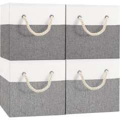 Yawinhe Storage Box, Foldable Storage Boxes without Lid, Washable, Open Fabric Box, for Bedroom, Clothes Storage, White/Grey, 33 x 33 x 33 cm, Pack of 4, SNK033WG-4