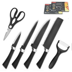 Premium-Küchenmesser-Set, 6-teilig, mit scharfer Klinge und Edelstahlmaterial, professionelle Messer, ideal zum Schneiden von Gemüse, Obst, Fleisch und Fisch, inklusive Schere und Schäler