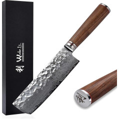 Wakoli Walnut Premium Nakiri nazis ar 16,5 cm asmeni, kas izgatavots no 67 kārtām īsta damaska tērauda ar valriekstu koka rokturi I Damaska nazis Virtuves nazis un profesionāls pavāra nazis