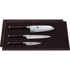 KAI Shun Classic japanisches Kochmesser 3er Set - Santoku 18 cm Klingenlänge + Allzweckmesser 15 cm Klingenlänge + Officemesser 9 cm Klingenlänge, Damastmesser 32 Lagen VG MAX Kern, 61 HRC, Pakkaholz