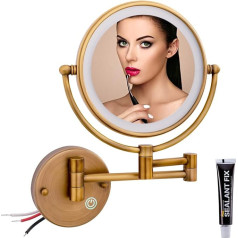 RECKODOR Make-Up Mirror Wall Mounted Brass, 1X/5X Cosmetic Mirror with Magnification, Dimmable Shaving Mirror, Touchscreen Makeup Mirror, Wall Mirror for Bathroom for Hotel - Hard Wired