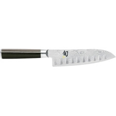 KAI Shun Classic Santoku 18 cm Klingenlänge mit Kullenschliff - Damastmesser 32 Lagen VG MAX Kern - 61 (±1) HRC - Pakkaholzgriff - Made in Japan - japansiches Kochmesser Küchenmesser geschmiedet