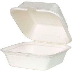 BIOZOYG Bio Burger-Box Einweg Zuckerrohr Schale Einweggeschirr biologisch abbaubar I Burgerboxen Bagasse Schalen kompostierbar 500 ml Klappdeckel Box 14,3 x 15 cm I 500x Hamburger Box quadratisch weiß