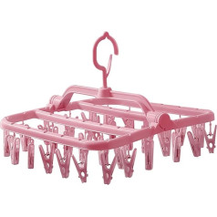 32 Clip Foldable Sock Hangers with Clips, Swivel Hook Drip Hanger, Underwear, Plastic, Portable Indoor and Outdoor Drying (White) (Pink 2)