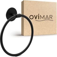 ovimar Halsnoy Towel Ring | Round | Black | No Drilling | Timeless Design | for Gluing | Towel Holder for the Bathroom