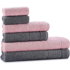 Tuiste Premium 6-Piece Terry Towel Set 2 Bath Towels + 2 Hand Towels + 2 Guest Towels 100% Cotton Hand Towel Set 6 Pieces Premium Quality Colour: Anthracite Grey - Pink