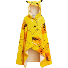 Pikachu dvielis ar kapuci 100% kokvilnas bērnu 3D ausis saģērbt Pikachu Pončo pludmales vannas dvielis peldēties wrap, dzeltens