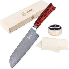 Bacher Santoku Damaskas nazis 18 cm - Damaskas virtuves nazis, kalts no 67 slāņiem, izgatavots no 10 V - profesionāls, ass virtuves nazis, izgatavots no īsta japāņu damaskas tērauda ar koka rokturi Pakka - Damasks