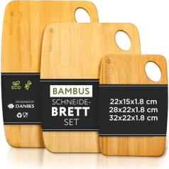 Daniks 3 augstas kvalitātes griešanas dēlīšu komplekts no 100% bambusa, īpaši biezi 1,8 cm masīvkoka dēlīši, maizes dēlīši un servīzes dēlīši.