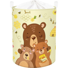 Clastyle 45L Cute Bear Ģimenes bērnu veļas grozs guļamistabai Salokāms apaļš Honey Bee Dzeltens glabāšanas grozs drēbēm Rotaļlietas 36 x 45 cm