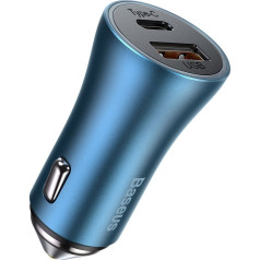 Baseus CCJD-03 phone car charger, USB + USB-C, QC4.0+, PD, SCP, 40W blue