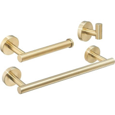 3 Piece Brushed Gold Bathroom Accessory Set Wall Mounted Stainless Steel Including 12