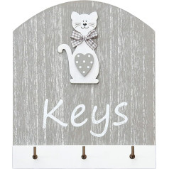 SPOTTED DOG GIFT COMPANY - Key holder / key rack with 3 hooks - Key rack - Wooden key holder with cat motif - Gift for cat lovers