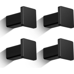 GUWINA Coat Hooks Black, 4 Coat Hooks Square Modern Matte Black, Single Wall Hooks, Wall Hooks, Heavy Duty for Screwing on for Wardrobe, Bathroom, Children's Room