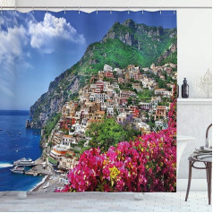 ABAKUHAUS Positano Amalfi Neapole Itālija dušas aizkars, ūdensnecaurlaidīgs, necaurspīdīgs, ar 12 gredzeniem, ilgnoturīgs, izturīgs pret baktērijām un pelējumu, 175 x 200 cm, zils/zaļš