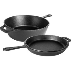 Preseasoned Dutch Oven Pot - Cast Iron Frying Pan, Griddle - 2 in 1 Combo Cooker Lid - 3.2 Quart Dutch Oven, 26cm Pan - by Nuovva