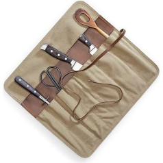 Angus Stoke Knife Bag Chef's Knife Made of Canvas Cloth and Leather - Chef's Knife Roll Large - Knife Bag for Chefs - Cooking Bag for Kitchen, Camping & BBQ Neil, beige, Roll Knife Pouch