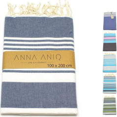 ANNA ANIQ Hammam dvielis Fouta pirts dvielis XXL Extra Large 200 x 100 cm - 100% kokvilna no Tunisijas - pludmales dvielis, austrumu vannas dvielis, joga, šalle, peštemāls, pludmales dvielis (Blue Jeans Stripped)