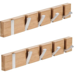 QILICZ Coat Hooks Set of 2 Clothes Hangers - Wall Coat Rack, Foldable Wardrobe Hook Bamboo with 5 Folding Hooks for Coats, Hats, Scarves, Keys, Towel Holder, Folding Shelf