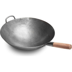 Craft Wok Liels, smags, ar rokām ražots, ar koka un tērauda rokturi 40cm (apaļa pamatne) / 731W138