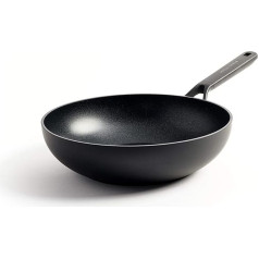 KitchenAid Classic kaltais vārāmpanna Wok, cieti anodēts, nesatur PFAS, veselīgs keramikas nesadalāms pārklājums, pārklājums, piemērots indukcijai, piemērots krāsnij un trauku mazgājamā mašīnā, melns, 28 cm/3,6 l