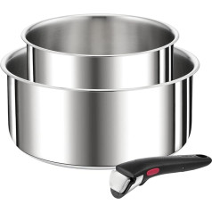 TEFAL Ingenio L9739302 3 pannu komplekts 16/20 cm, ar noņemamu rokturi, saliekams kaudzē, nerūsējošais tērauds, indukcijas, universāls, ietaupa vietu, priekšroka L9739302