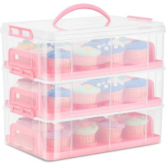 Flexzion Cake Carrier Holder Container Box - 36 cupcakes slots vai 3 lielas kūku konditorejas izstrādājumi Caurspīdīgs plastmasas uzglabāšanas grozs Taker kurjers ar 3 dzīvniekiem, ko var ievietot 36 slots, 3 kaklasaites