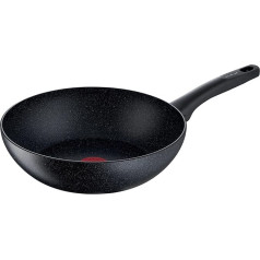 Tefal G28119 Black Stone Wok panna 28 cm | Mineralia+ nesadalāms pārklājums | Droša | Termiskais signāls | Piemērota indukcijas plītīm | Veselīga gatavošana | Akmens efekts | Melna, alumīnija