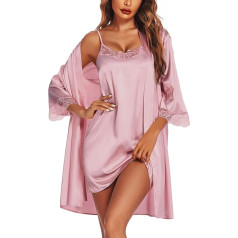 Ekouaer Negligee Sieviešu seksīgs halāts līgava satīna Babydoll naktskrekls 2 gabali īss kimono peldkostīms ar jostu S-XXL