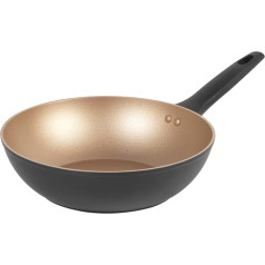 Russell Hobbs RH01672BEU7 Opulence 28 cm Wok panna - panna ar nesadalāmu pārklājumu, indukcijas panna, kas nav PFOA-Free Frying Pan, kalta alumīnija trauku gatavošanas trauki, zelta krāsas