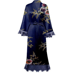 Y WJing Yi Jia Sieviešu ziedu kimono halāts Līgavas halāts Zīda satīna naktskrekls Īss stila halāts Mežģīņu apdares kimono Blossom