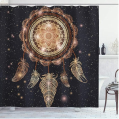 ABAKUHAUS Mandala Shower Curtain, Bohemian Dream Catcher, Модный принт ткани с 12 кольцами, устойчивый к окрашиванию, бактериям и воде, 175 x 180 см, коричневый