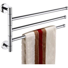 ThinkTop Luxury 3 Arm Towel Rail Swivel Solid Brass Chrome Vannas istaba Swing Towel Rail Space Saving Wall Mount Vannas istabas piederumi